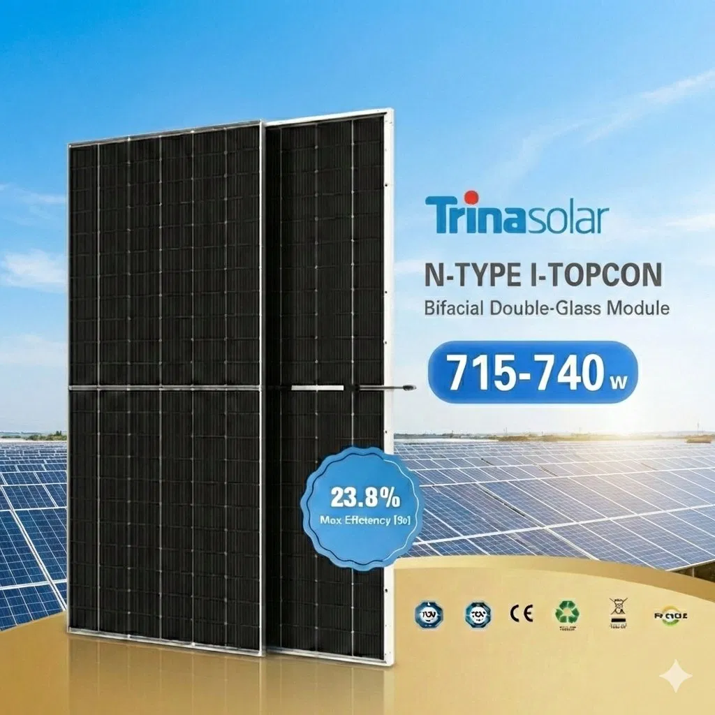 Módulos Solares Monocristalinos N Tipo Bifaciales Trina Vertex N Tsm-Neg21c. 20 715-740W para Proyectos Solares a Gran Escala