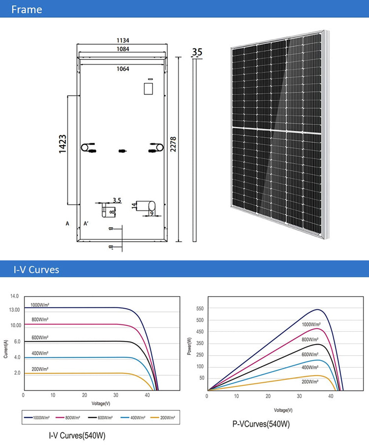 Precio del Panel Solar Monocristalino Lecuso Half Cell 400W 450W 500W 540W 550W