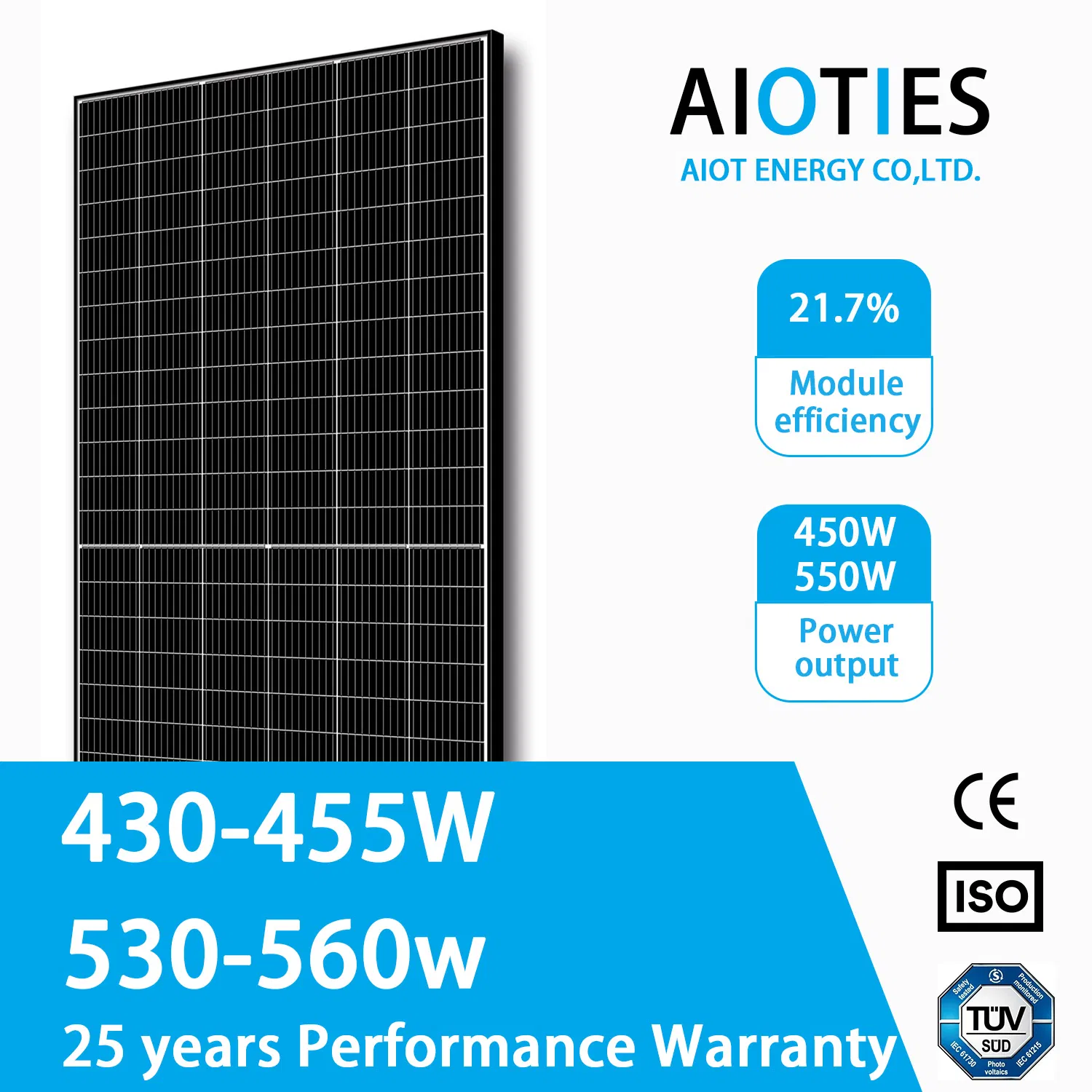 Aioties 450W Panel Solar para Gran Escala de Granjas Solares