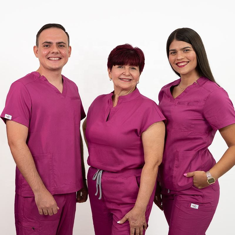Uniformes de enfermera para hospitales, uniforme de enfermería para mujeres y hombres, camisetas de manga corta con cuello en V, conjunto de scrubs elásticos, parte superior y pantalones con múltiples bolsillos