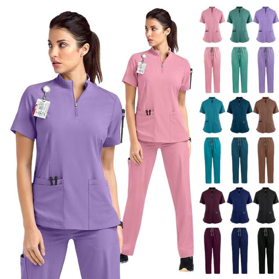 Conjuntos de Scrubs Médicos al por Mayor 94 Poliéster 6 Spandex Stretch Uniforme de Enfermera Ropa de Trabajo para Hospital Logotipo Personalizado Disponible