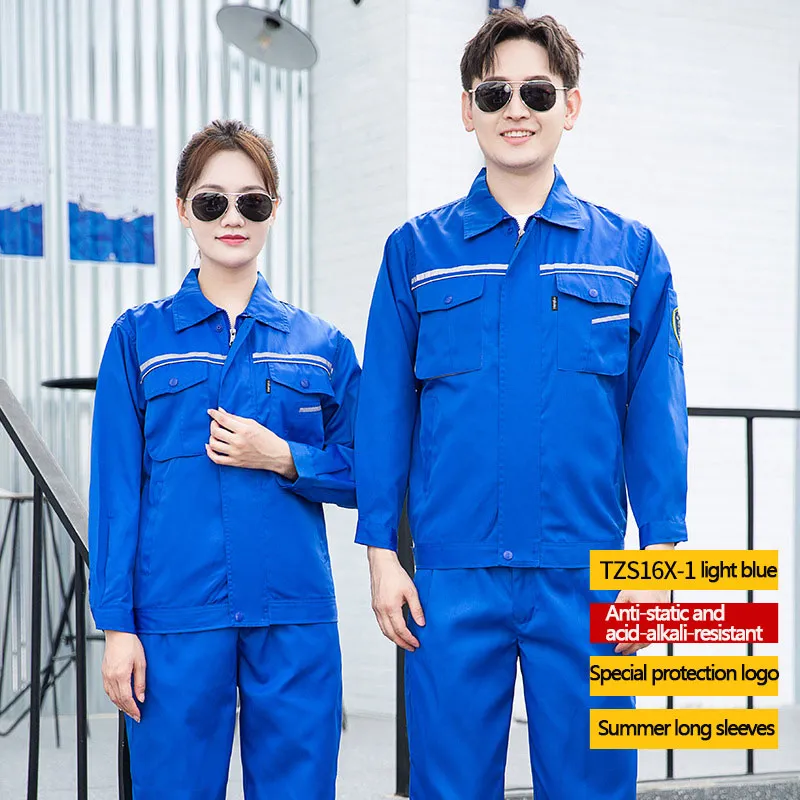 Uniforme de trabajo gris antiestático, resistente a ácidos y álcalis, de manga larga para verano, ropa de seguridad industrial con logo de protección especial