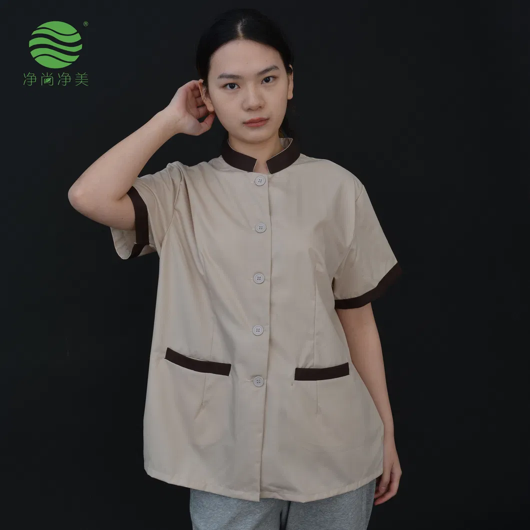 Uniforme de limpieza personalizado para el personal del hotel, ropa de servicio de limpieza de poliéster y algodón