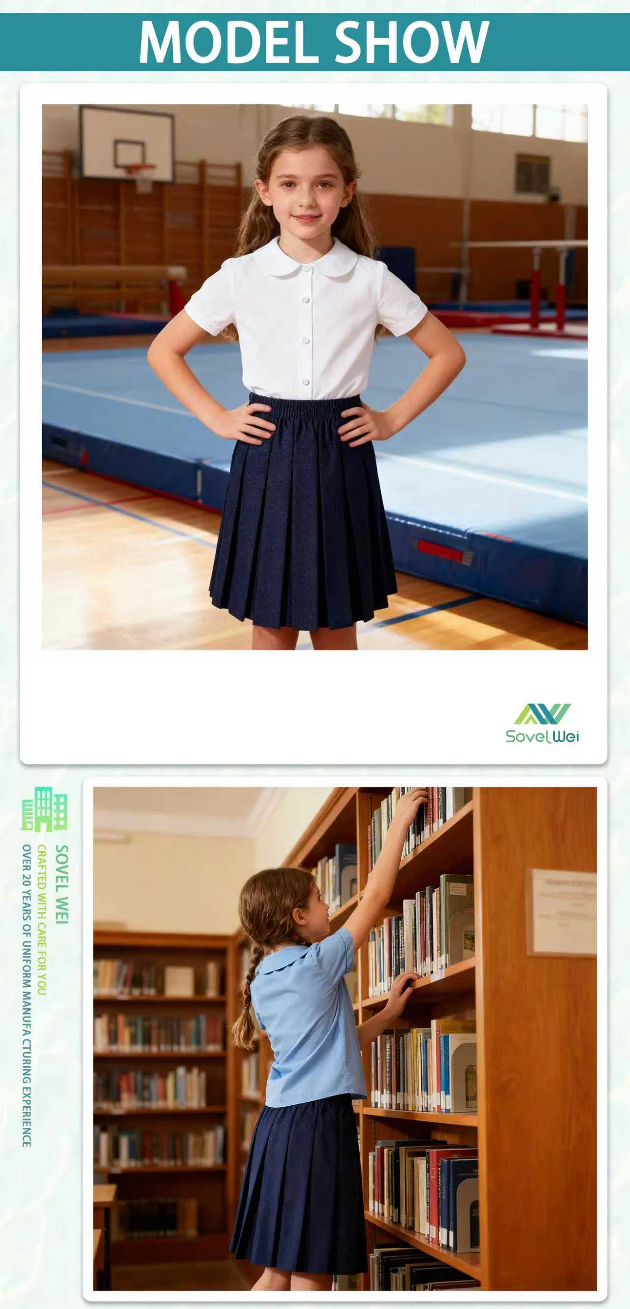 Conjunto de ropa escolar fabricado para niñas estudiantes