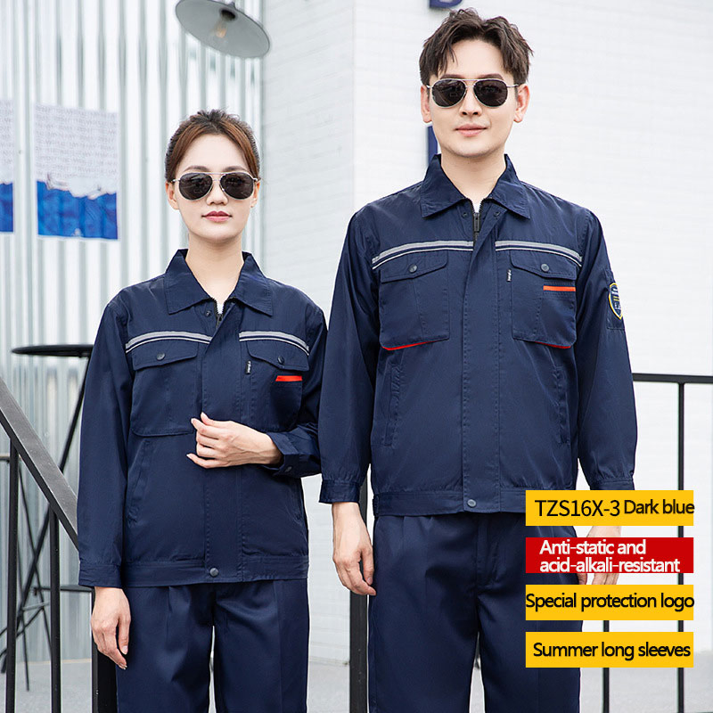 Uniforme de trabajo gris antiestático, resistente a ácidos y álcalis, de manga larga para verano, ropa de seguridad industrial con logo de protección especial