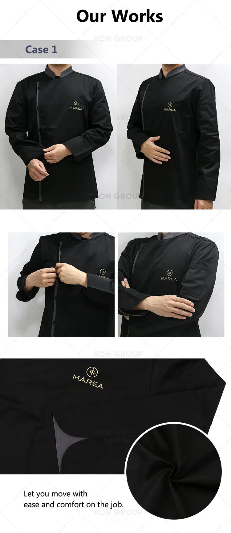 Chaqueta de uniforme de chef negra al por mayor