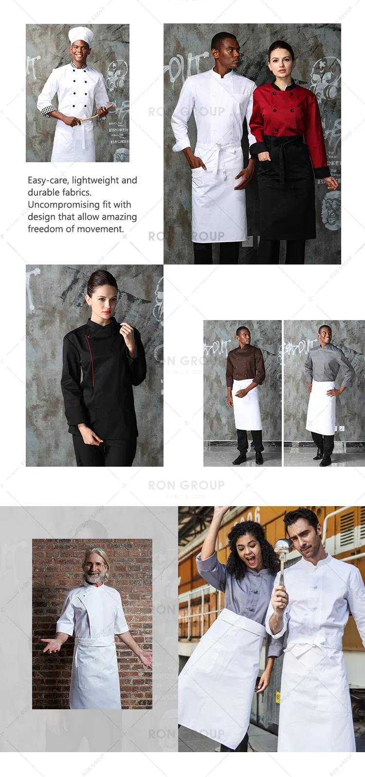 Chaqueta de uniforme de chef negra al por mayor