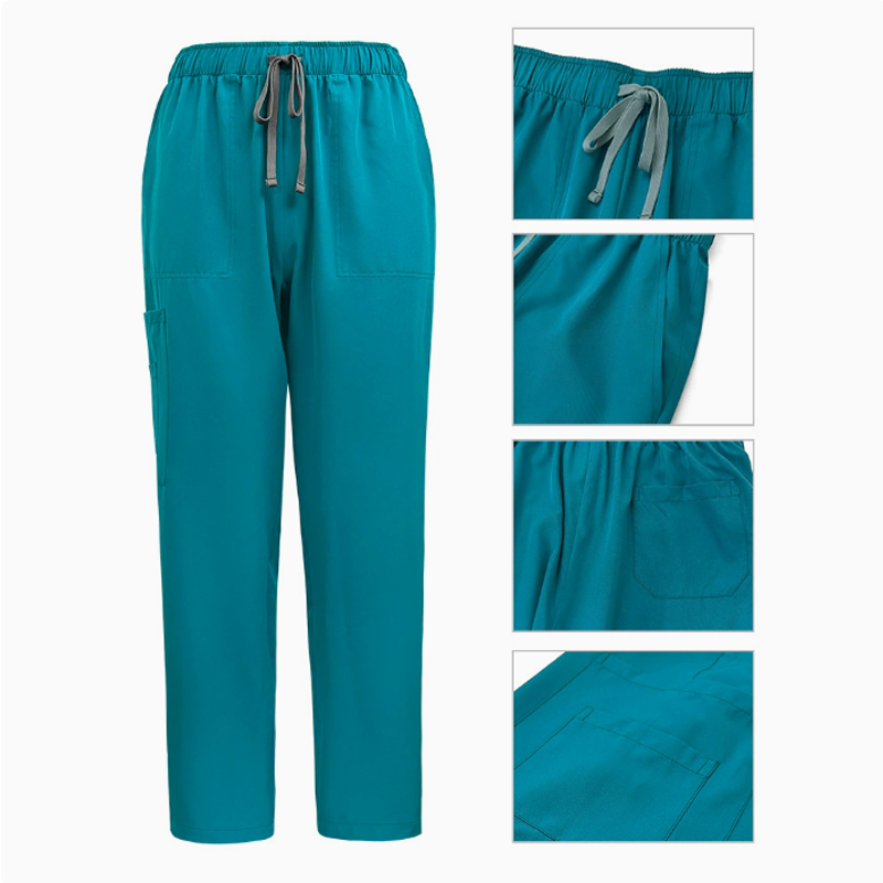 Conjunto de Top de Scrubs con Cremallera en V y Pantalones Jogger Profesionales Uniforme de Enfermería para Personal Hospitalario