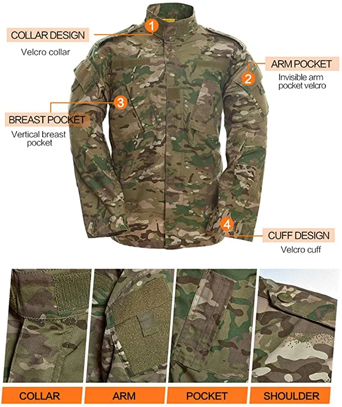 Nuevo Traje Táctico Digital Desértico Transpirable Multicolor para Hombres, Uniformes de Combate Acu Camuflaje de Manga Larga para Caza al Aire Libre