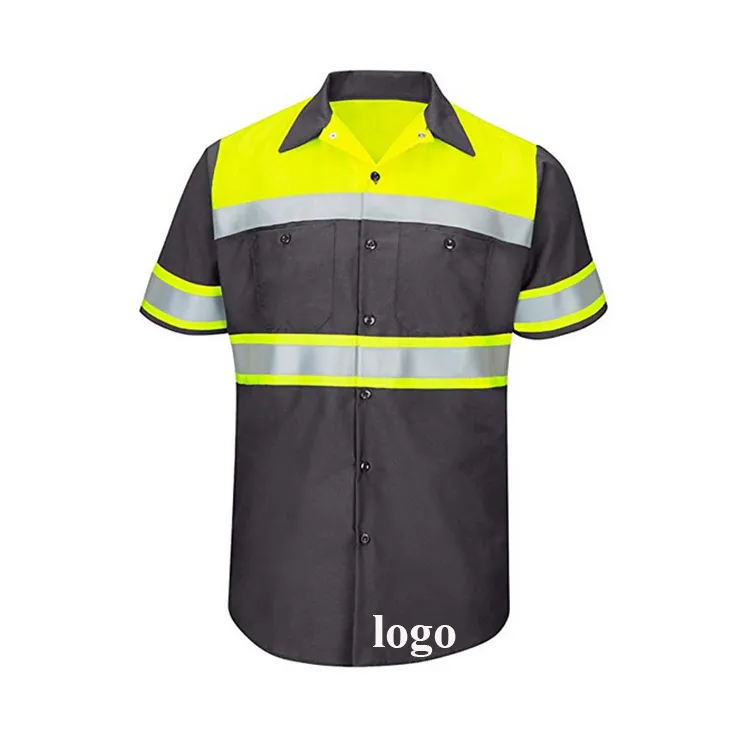 Uniforme de trabajo personalizado con cinta reflectante de seguridad, camisa de trabajo de manga corta, uniforme de trabajo