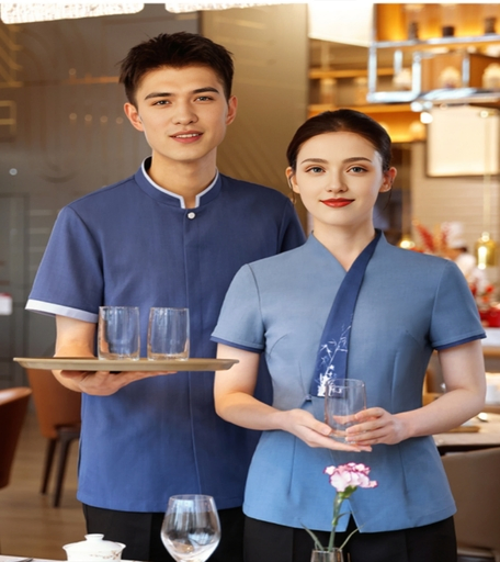 Uniforme de restaurante con cuello mandarín elegante, resistente a las arrugas y de secado rápido, disponible al por mayor