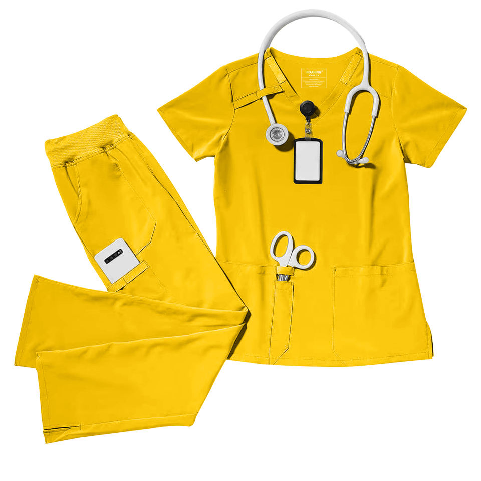 2026 Conjunto de Scrubs para Mujeres de Manga Corta en V de Tela de Elasticidad Mejorada, Spandex, Rayón y Poliéster, Uniforme Quirúrgico para Hospital