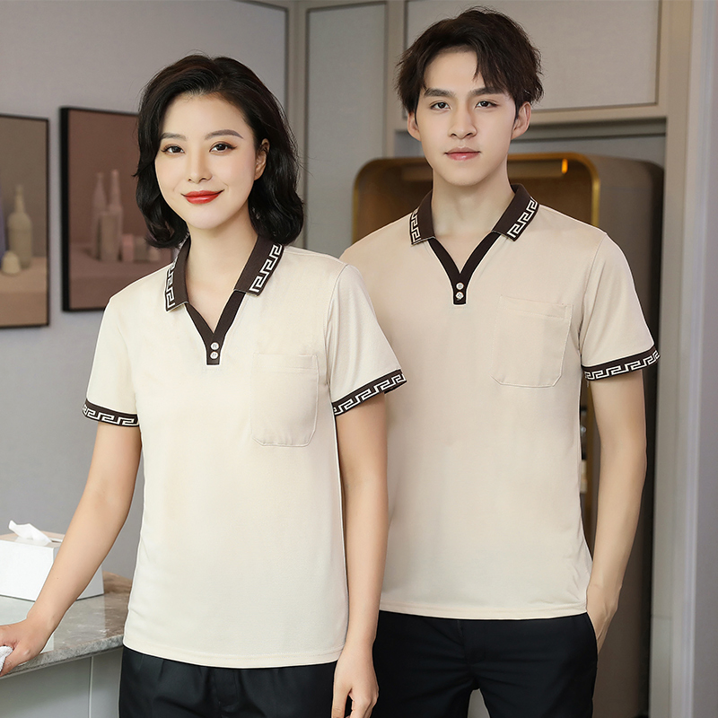 200g Camiseta de manga corta con gran escote en V Ropa de trabajo Uniforme de hotel
