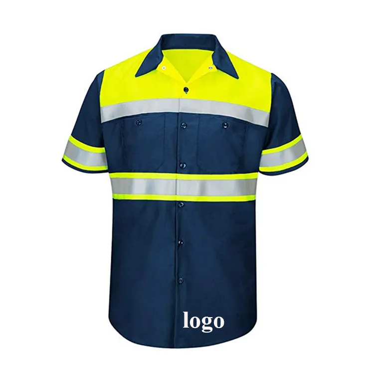 Uniforme de trabajo personalizado con cinta reflectante de seguridad, camisa de trabajo de manga corta, uniforme de trabajo