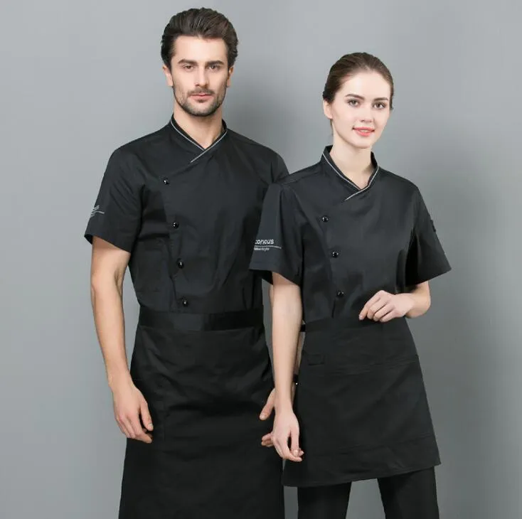 Manga Corta de bordado de uniformes de Chef del hotel Restaurante uniforme de Cocina