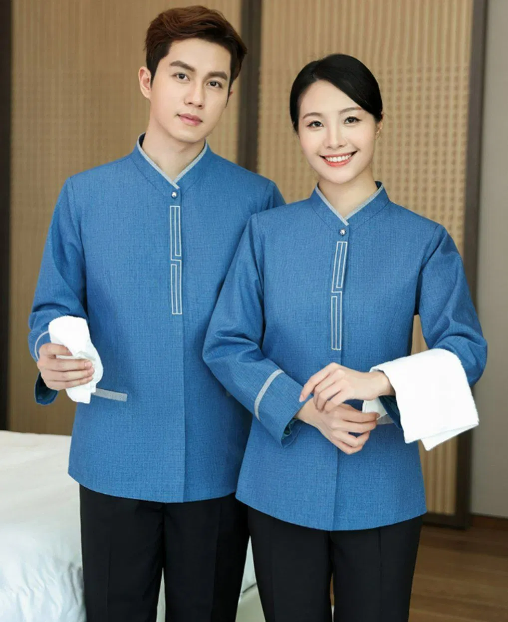 Uniforme de limpieza de hotel de trabajo de manga larga resistente a las arrugas y sin planchado OEM