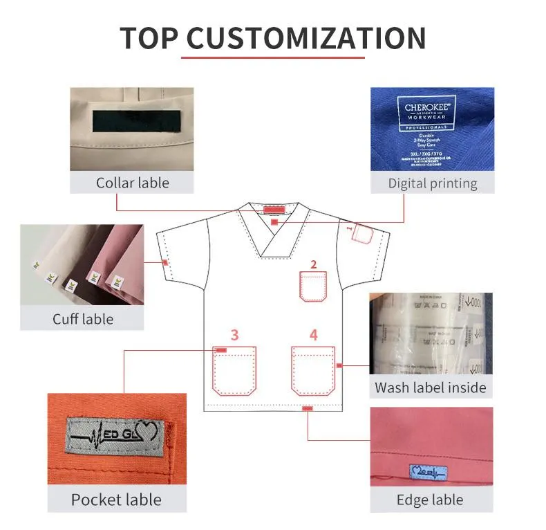 Conjunto de uniformes de scrubs para enfermeras mujeres en el hospital médico, jogger ajustado
