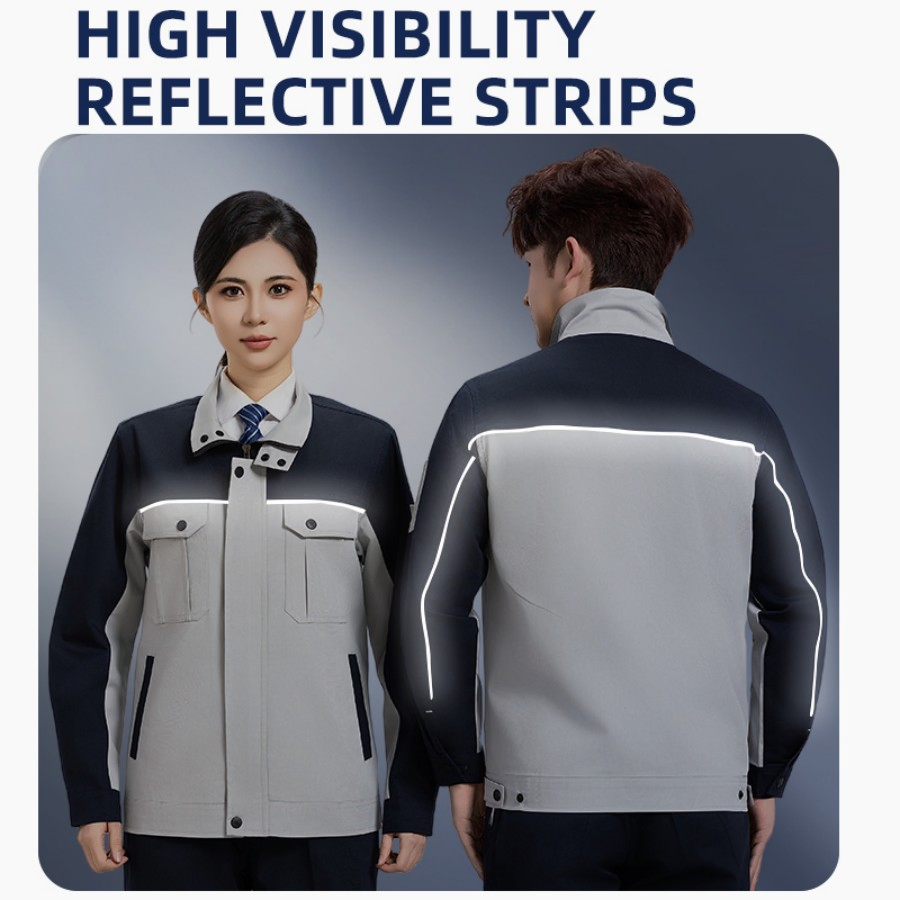 Chaqueta y pantalones de trabajo de uniforme de visibilidad alta 65 poliéster 35 algodón para planta petroquímica, atuendo de temporada todo el año, color personalizado
