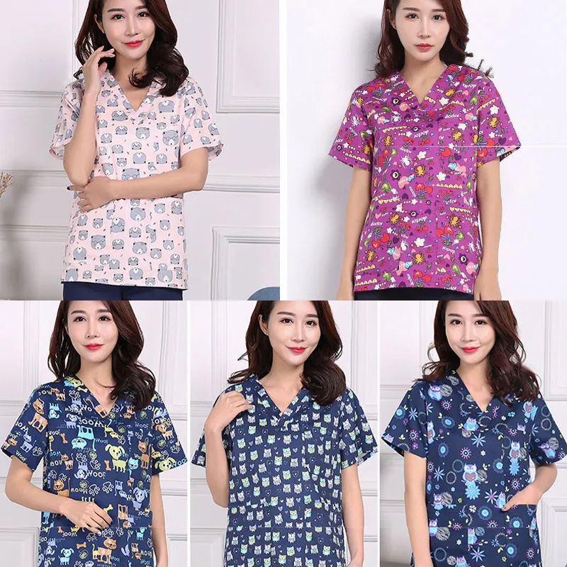 Uniforme de enfermería con estampado de damasco elegante