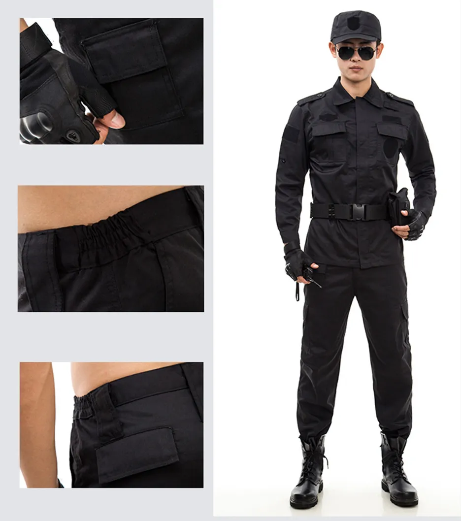 Ropa de uniforme negra de algodón para entrenamiento de combate, traje de seguridad duradero para guardias de seguridad