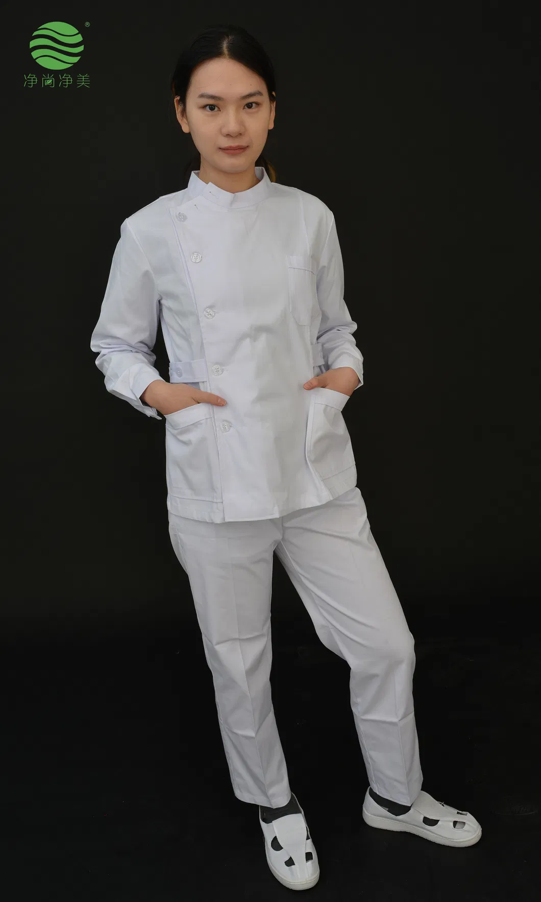 Conjunto de uniforme de enfermera de mezcla de algodón y poliéster de manga larga