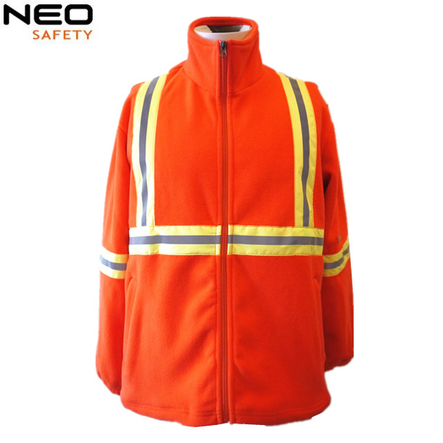 Ropa de trabajo personalizada de invierno unisex duradera y de alta visibilidad al aire libre, chaqueta de polar cálido con cinta reflectante, uniforme profesional