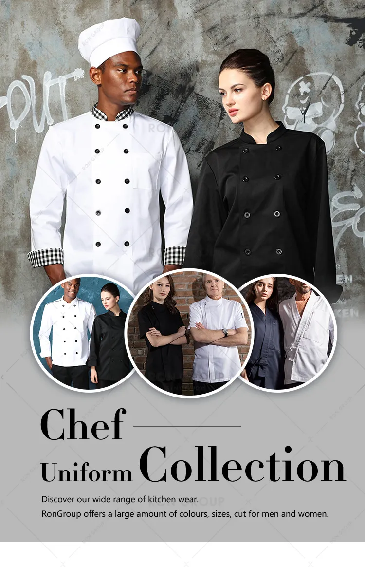 Chaqueta de uniforme de chef negra al por mayor