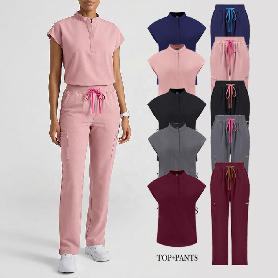 Conjunto de uniforme médico personalizado de poliéster, rayón y spandex elástico para enfermería, ropa de trabajo para SPA