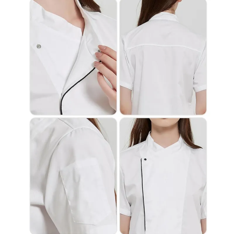 Chaqueta de chef de moda negra y blanca para restaurantes, bares y uniformes de hotel