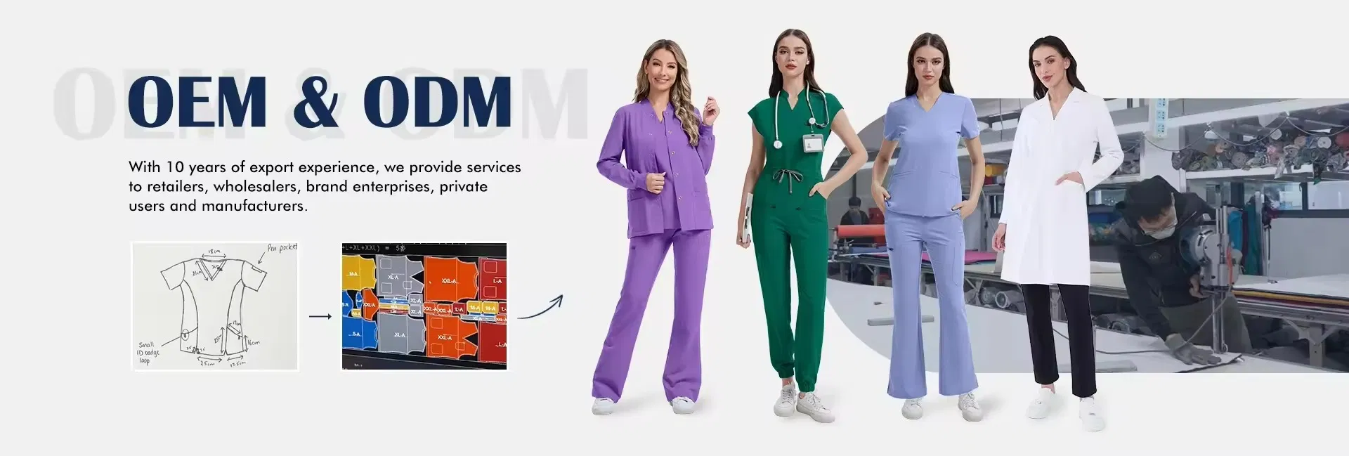 Abrigo blanco de médico con diseño de solapa uniforme profesional de hospital bata médica