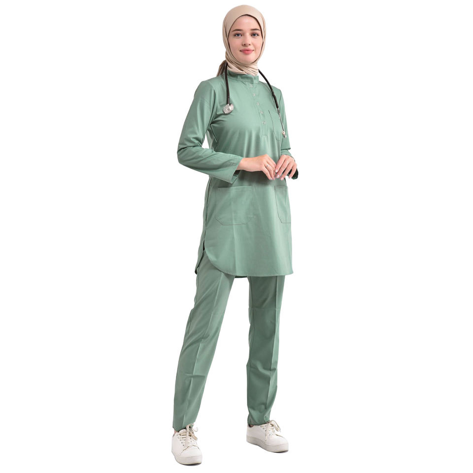 Cardigan de kimono de manga larga de poliéster liso, ropa islámica de Dubái para mujeres musulmanas 2PCS conjuntos de scrubs de abaya para uniformes de hospital