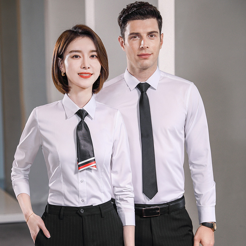 Camisa de manga larga sin plancha con logo personalizado para hombres y mujeres, camisas de oficina, uniforme de negocios