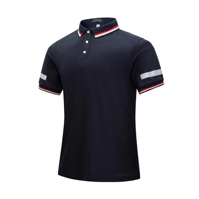 Camisa polo de manga corta con cuello contrastante en navy, resistente a las arrugas, uniforme de trabajo para corporativos y seguridad