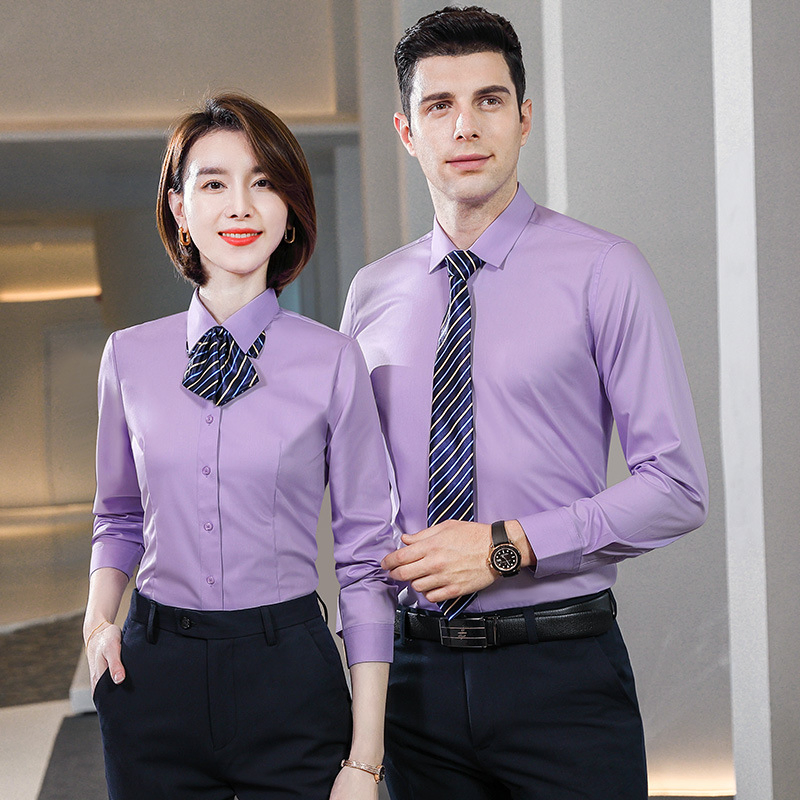 Camisa de manga larga sin plancha con logo personalizado para hombres y mujeres, camisas de oficina, uniforme de negocios