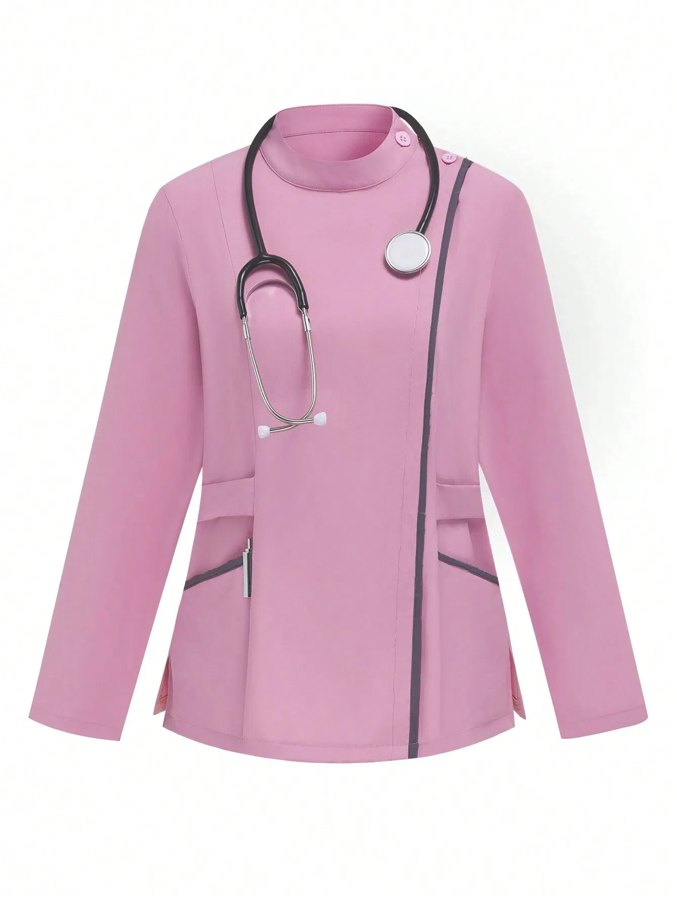 Nuevo diseño conjunto de chaqueta y pantalón de color rosa y negro con cuello alto y mangas largas, uniforme médico antimicrobiano, uniforme de enfermería, ropa de trabajo para salón de belleza y hospital de mascotas