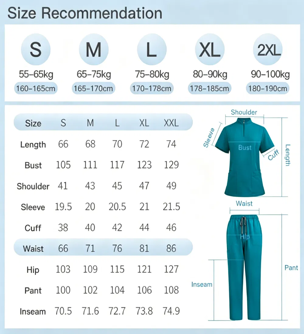 Conjunto de Top de Scrubs con Cremallera en V y Pantalones Jogger Profesionales Uniforme de Enfermería para Personal Hospitalario