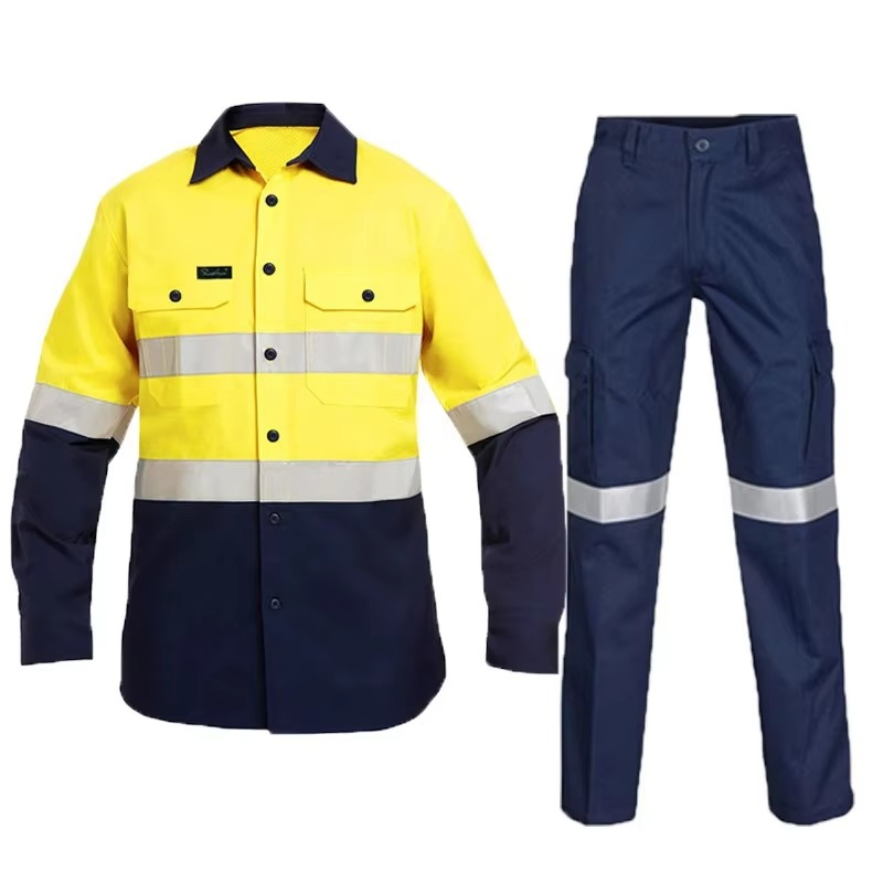 Camisas de trabajo de manga larga con tiras reflectantes al por mayor para fábrica, ropa de protección laboral industrial