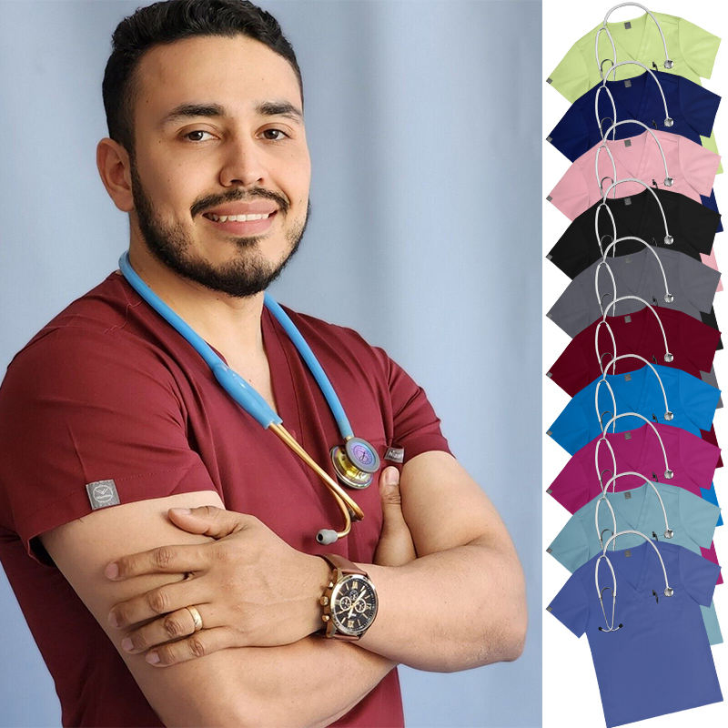 2026 Conjunto de Scrubs Quirúrgicos Médicos OEM ODM para Hombre con Cuello en V y Pantalones Jogger Uniformes de Hospital