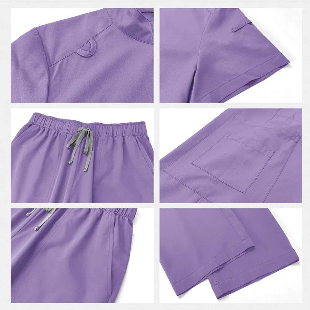 Conjunto de Top de Scrubs con Cremallera en V y Pantalones Jogger Profesionales Uniforme de Enfermería para Personal Hospitalario