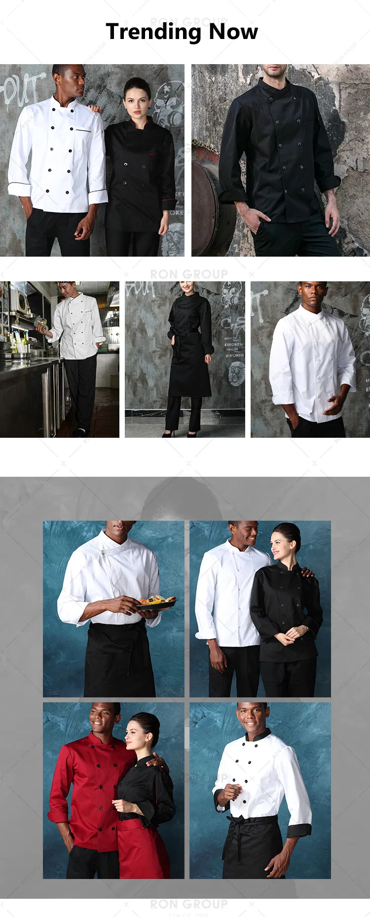 Chaqueta de uniforme de chef negra al por mayor