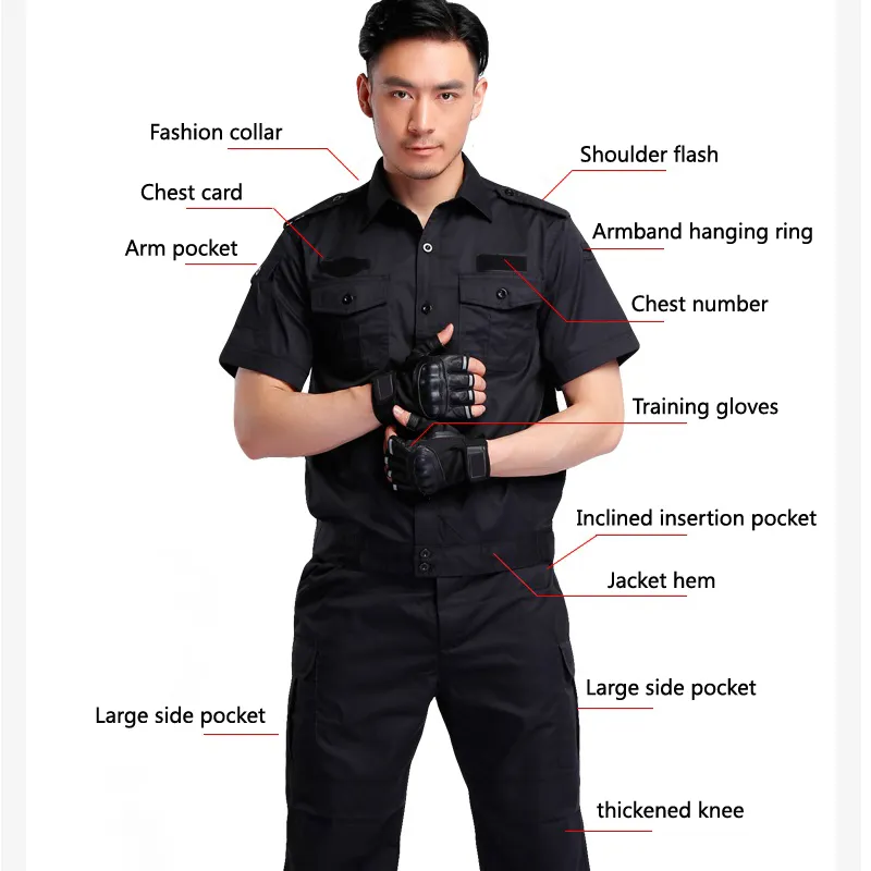Ropa de uniforme negra de algodón para entrenamiento de combate, traje de seguridad duradero para guardias de seguridad
