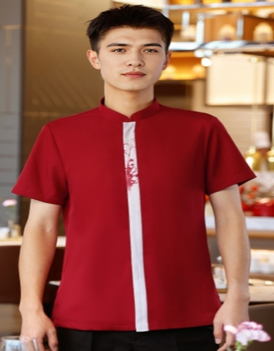 Uniforme de restaurante con cuello mandarín elegante, resistente a las arrugas y de secado rápido, disponible al por mayor