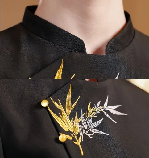 Uniforme de trabajo de manga corta transpirable con cuello mandarín para personal de restaurante chino y banquetes de hotel