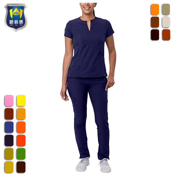 Conjunto de Uniformes Médicos de Top y Pantalones con Cuello en V para Mujeres
