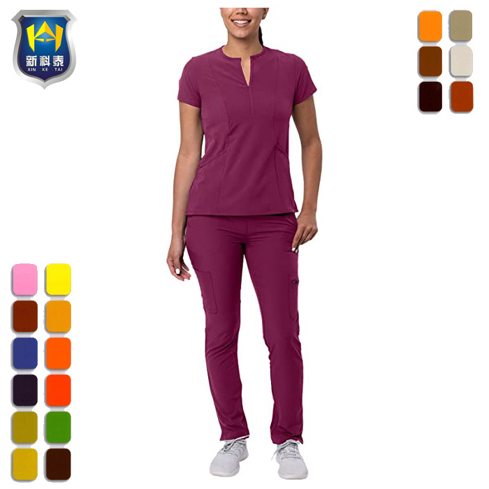 Conjunto de Uniformes Médicos de Top y Pantalones con Cuello en V para Mujeres