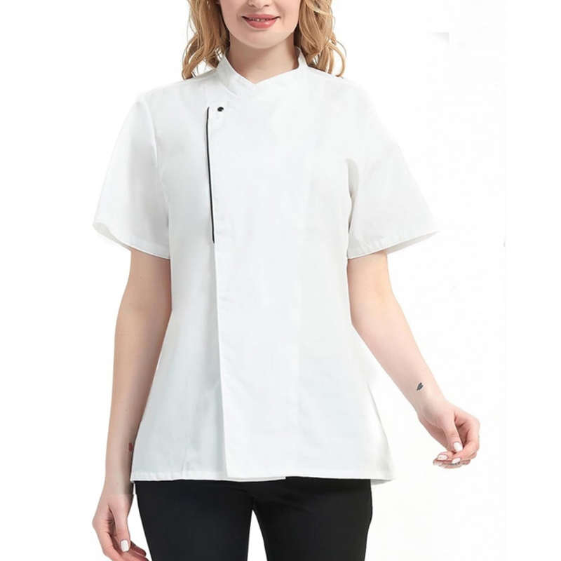 Chaqueta de chef de moda negra y blanca para restaurantes, bares y uniformes de hotel