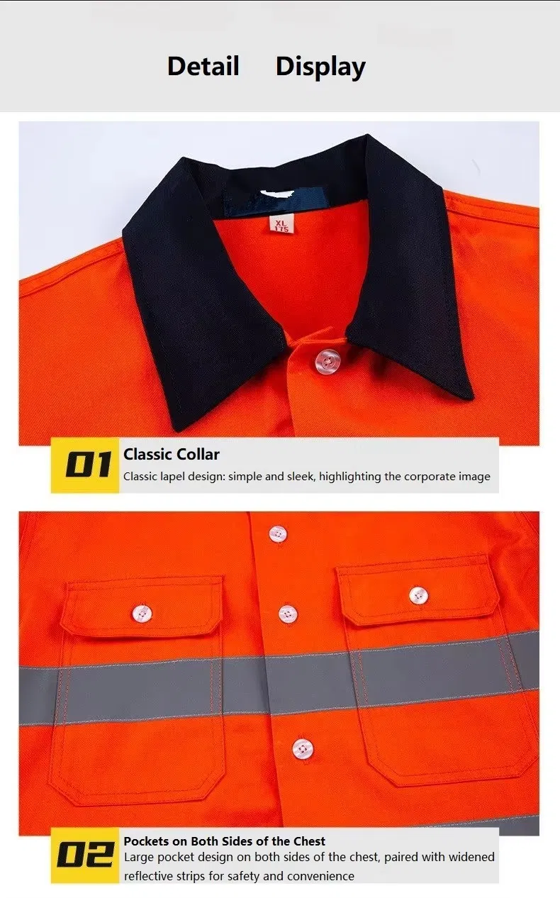 Camisas de trabajo de manga larga con tiras reflectantes al por mayor para fábrica, ropa de protección laboral industrial