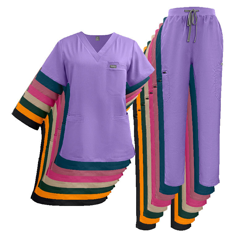 Uniforme de enfermera cómodo con spandex de cuatro direcciones, scrubs médicos profesionales, conjuntos de scrubs de lujo personalizados para mujeres
