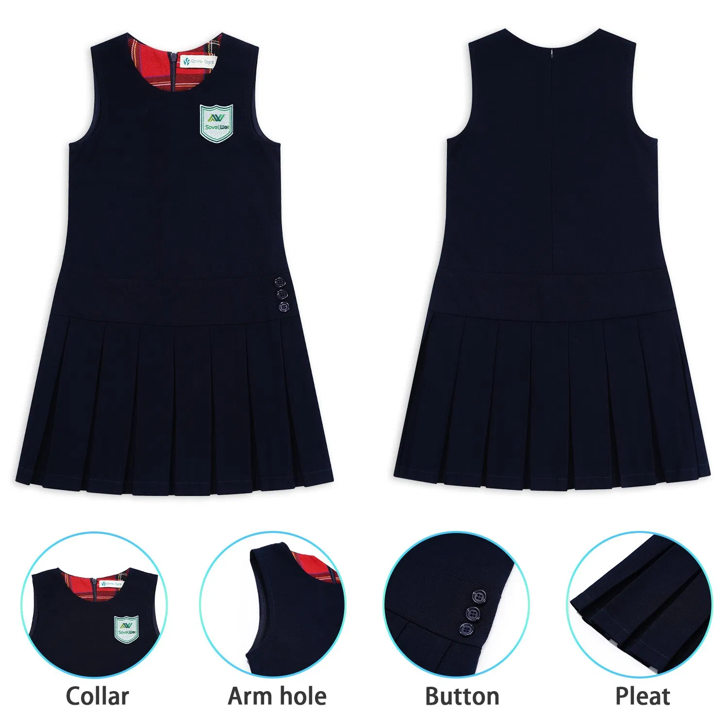 Vestido de niña estilo británico, peto a cuadros azul marino, vestido escolar uniforme