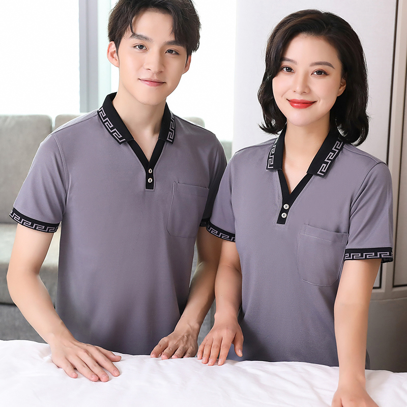 200g Camiseta de manga corta con gran escote en V Ropa de trabajo Uniforme de hotel